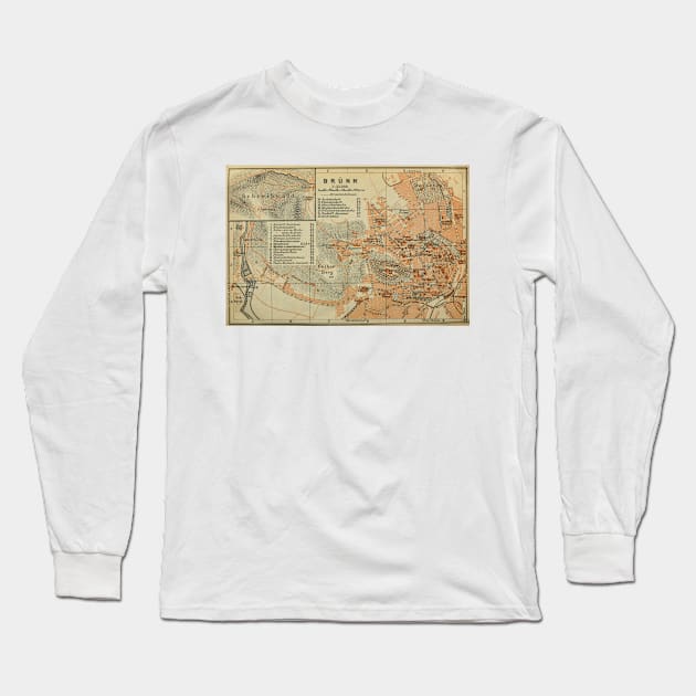 Vintage BRNO Czech Republic Map (1911) Long Sleeve T-Shirt by Bravuramedia